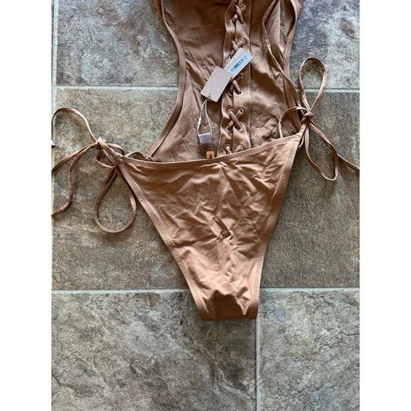 Skims Signature Swim Lace Up Monokini Almond Size XL - Picture 10 of 12